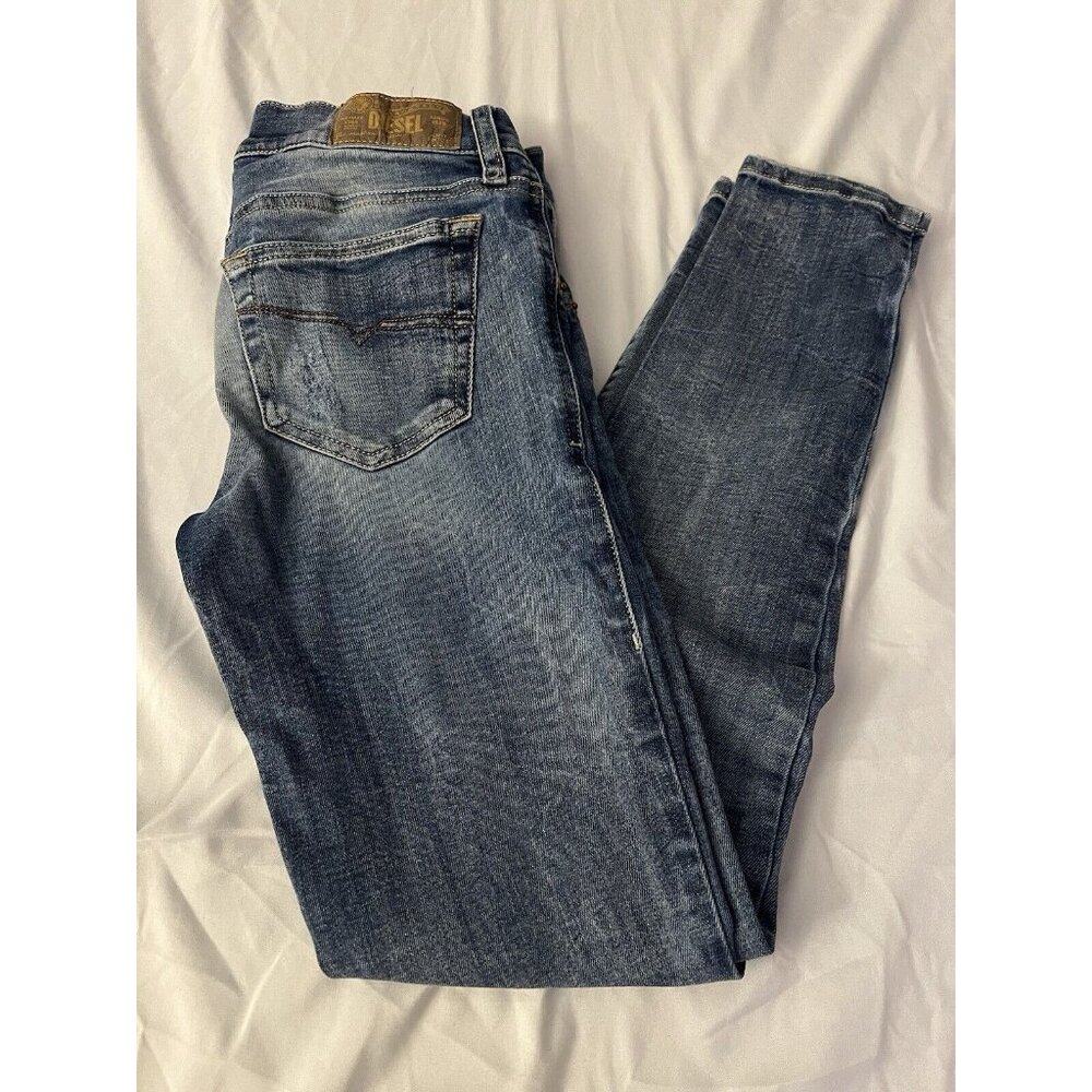 Diesel Jeans Womens W26 L32 Blue Denim Grupee Ankle Super Slim Skinny Low Waist